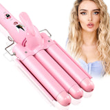 3 Barrel Curling Iron Wand Dual Voltage Hair Crimper - Triple Barrel Hair Waver Temperature Adjustable, Heats Up Quickly (1 Inch, Light Pink)