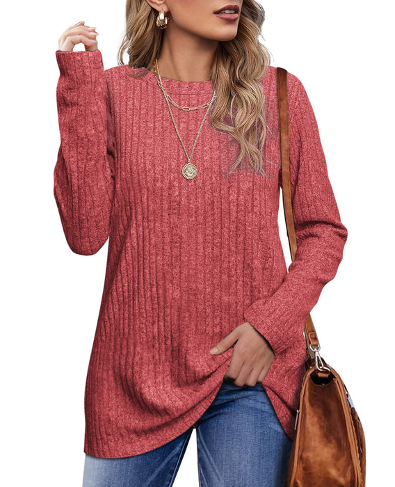 OFEEFAN Womens Sweater Long Sleeve Womens Tunic Tops Basic Tee Christmas Scarlet XL