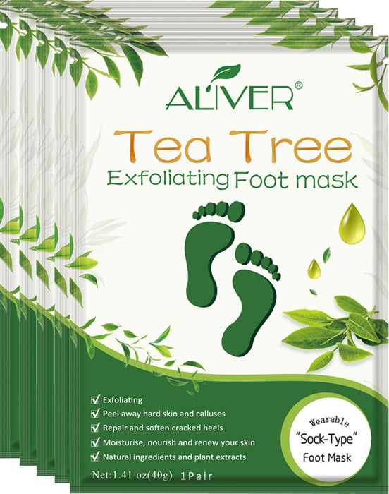 Foot Peel Mask 5 Pack,Tea Tree Exfoliating FToot Masks, Soft Smooth Touch Natural Exfoliator for Dry Dead Skin, Callus, Repair Rough Heels,Gifts for Women Mom and Men