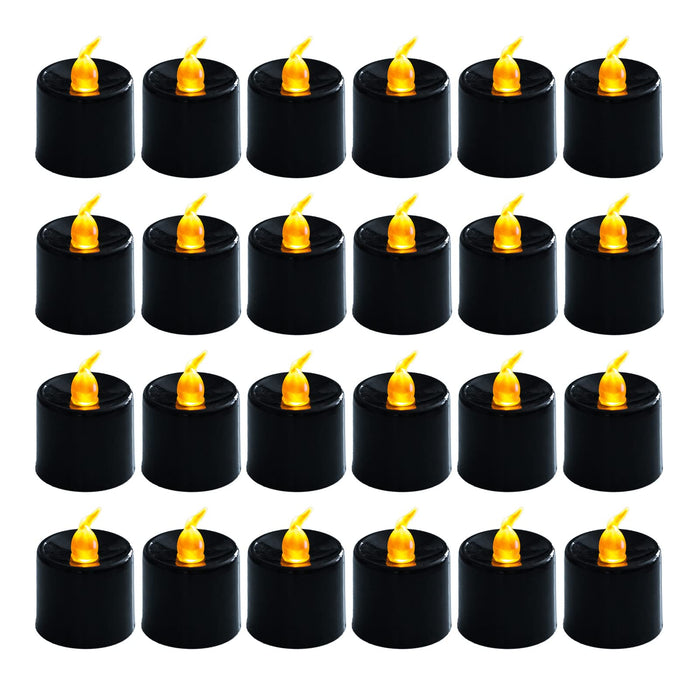 LANKER 24 Pack Black Tea Lights Candles – Flickering Warm Yellow Lights Flameless LED Candles – Battery Operated Fake Candles – Decoration for Halloween and Christmas (Black)