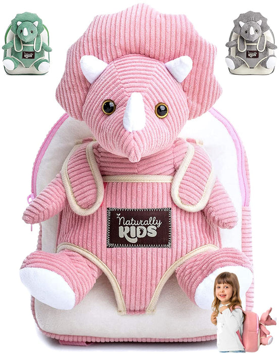 Naturally KIDS Toddler Backpack w. Plush Pink Triceratops Toy Kids Gift 2-5