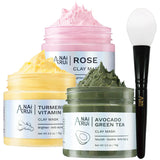 ANAI RUI Turmeric Vitamin C Clay Mask -Rose Facial Mask –Avocado Green Tea Mud Mask,Facial Mask Skincare for Deep Cleansing,Purify Pores SPA Mask Set,Facial Mask Set Gifts for Mom 2.5 oz each