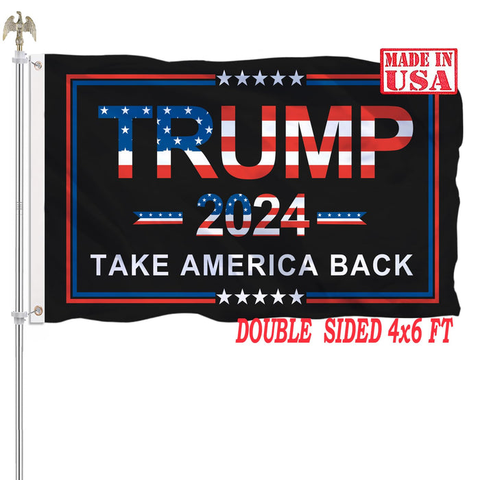 Trump 2024 Flag 4x6 Outdoor Double Sided Made in USA Black Donald Trump Flags Banner Take America Back Flag 100% Nylon with 2 Brass Grommets for Room Wall Outdoor Indoor Car