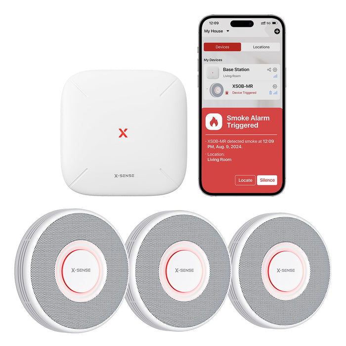 X-Sense Smart Smoke Detector with Voice Alerts and 17 Locations, Wi-Fi Smoke Alarm with SBS50 Base Station, Test from APP, Wireless Interconnected Fire Alarm, Model XS0B-MR31