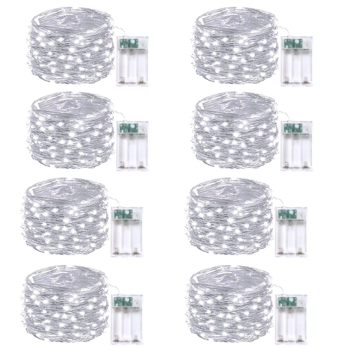 8-Pack White Fairy Lights Battery Operated with Timer, Waterproof 16FT 50 LED String Lights Outdoor Indoor, Twinkle Lights for Bedroom Dorm Wedding Birthday Christmas Parties Centerpiece (Cool White)