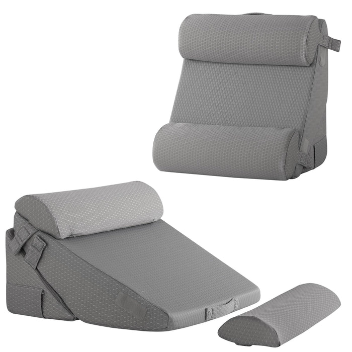 Bedluxe Adjustable 4pcs Bed Wedge Pillow Set, Memory Foam Wedge Pillow Post Surgery for Back, Neck, Leg Pain Relief, Pillow Wedge for Sleeping, Sitting up in Bed, Acid Reflux and GERD, Grey