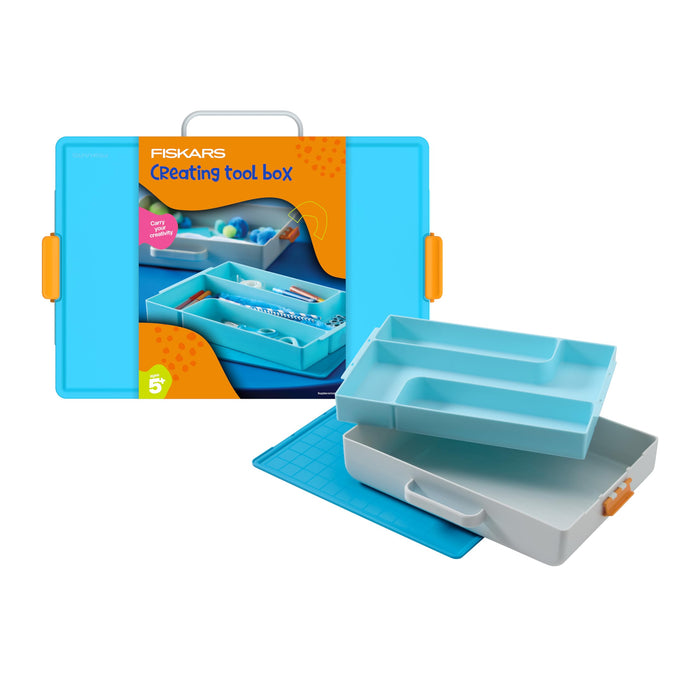Fiskars Kids Creating Toolbox – Portable Art Storage Organizer with Reversible Lid, Carry Handle, and Secure Snap-Close Design