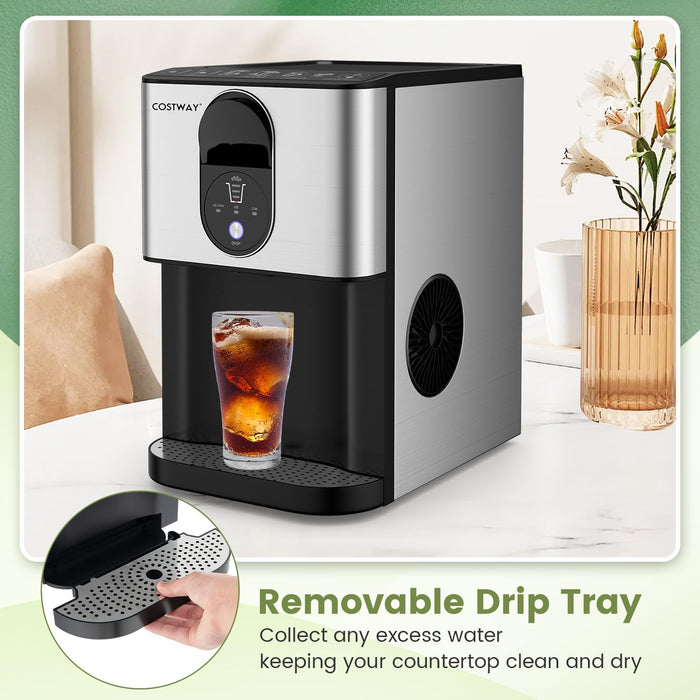 COSTWAY Self Dispensing Nugget Ice Maker Countertop, 56 Lbs/24H Soft Chewable Ice, Pebble Ice Maker with Self-Cleaning, One-Button Operation, Portable Stainless Steel Ice Maker for Home Office Party