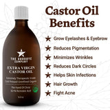 Castor Oil USDA Certified Organic Glass Bottle Pure Cold-Pressed - (500 mL) 100% Natural Virgin Castor Oil Unrefined Moisturizing for Skin Hair Growth for Eyelashes, Hexane & BPA Free (16.90 Ounces)