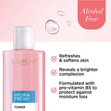 L'Oreal Paris Skincare HydraFresh Toner Face Toner, Alcohol Free Toner with Pro-Vitamin B5 for a Smoother, Brighter Complexion, 2 Count