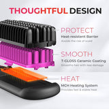 TYMO Ionic Hair Straightener Brush - Straightening Brush with Enhanced 10 Million Negative Ions, 25s Heat-up, 16 Temps & Dual Voltage, Ceramic Hot Comb Anti-Scald & Auto-Off for Women