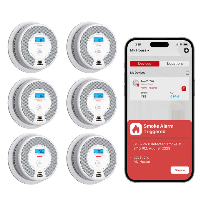 X-Sense Smart Smoke Detector Carbon Monoxide Detector Combo with Replaceable Battery, Wi-Fi Smoke and Carbon Monoxide Detector with Real-Time App Notifications, SC07-WX, 6-Pack