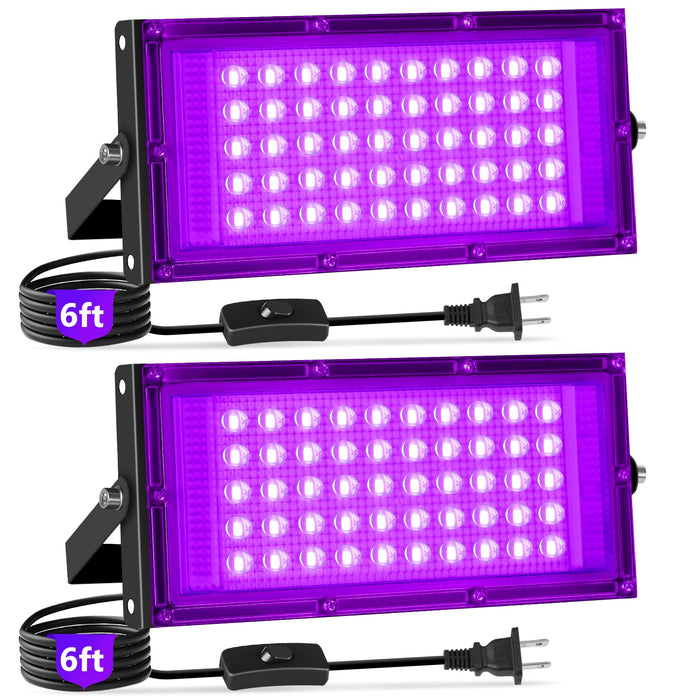 YAYIT 50W LED Black Lights with Switch+Plug, IP66 Waterproof, 2 Pack