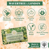 Wavertree & London Lemongrass & Lemon Myrtle Scented Natural Soap (2 Bars), 7oz Moisturizing French Triple Milled Soap Bars enriched with shea butter - Pure Plant Oil Bath & Body Soap Bars