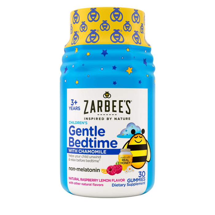 Zarbee's Gentle Bedtime Gummies for Kids - Melatonin-Free Blend of Natural Honey, Raspberry Lemon, and Chamomile Helps Children Unwind and Relax to Prepare for Sleep, 30ct