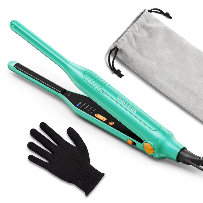 Wavytalk 3/10" Pencil Flat Iron for Short Hair, Edges and Touch-ups, Mini Flat Iron with Adjustable Temp & Anti-Pinch Design, Green