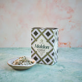 Maldon Garlic Sea Salt Flakes, blended with Wild and Roasted Garlic - Take simple dishes to the next level - Fantastic Flavour - Unique Pyramid-Shaped Sea Salt Flakes- 100g Box