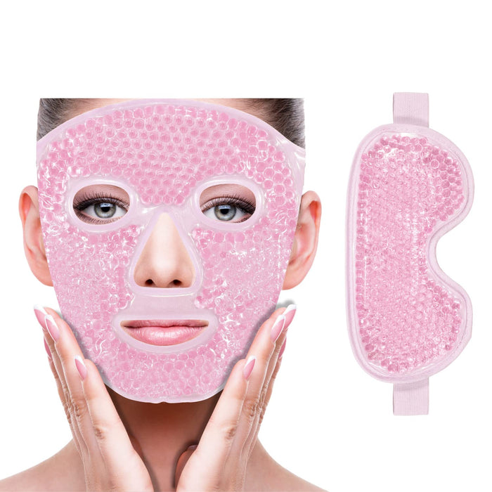 Face Eye Mask Ice Pack for Reducing Puffiness, Bags Under Eyes, Puffy Dark Circles, Migraine,Hot/Cold Pack with Soft Plush Backing (Pink-(1*Eye Mask+1*Face Mask))