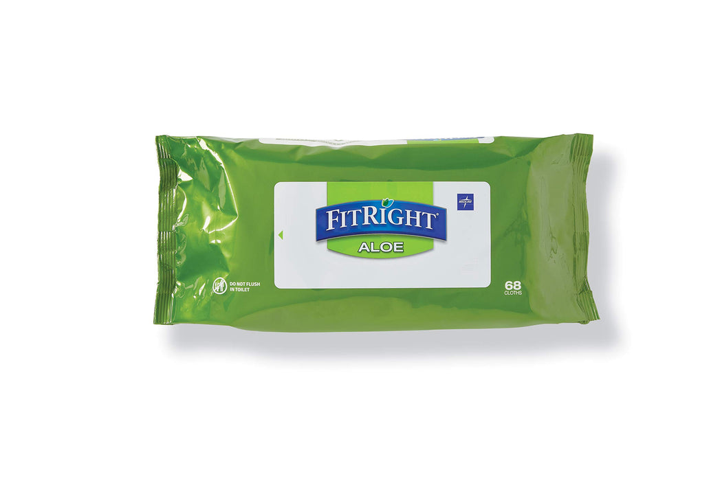 FitRight Aloe Personal Cleansing Cloth Wipes, Scented, 8 x 10 inch Adult Large Incontinence Wipes, 68 count, pack of 12