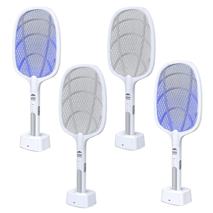 2 in 1 Electric Bug Zapper, Mosquitoes Trap Lamp & Racket, USB Rechargeable Electric Fly Swatter for Home and Outdoor Powerful Grid 3-Layer Safety Mesh Safe to Touch, Pack of 4