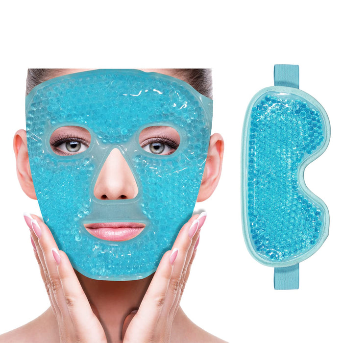 Cooling Ice Face Eye Mask for Reducing Puffiness, Bags Under Eyes,Sinus,Redness,Pain Relief,Dark Circles, Migraine,Hot/Cold Pack with Soft Plush Backing (Blue(1* Eye Mask+1*Face Mask))