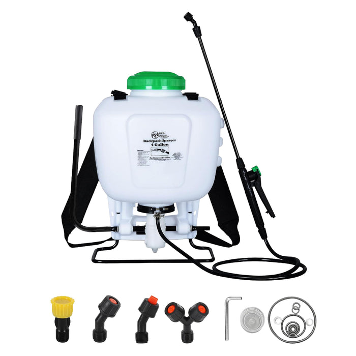 REALWORK 4-Gallon Backpack Sprayer with Padded Shoulder Strap for Pests & Weeds, Watering Garden, and Spraying Plants, in Translucent White