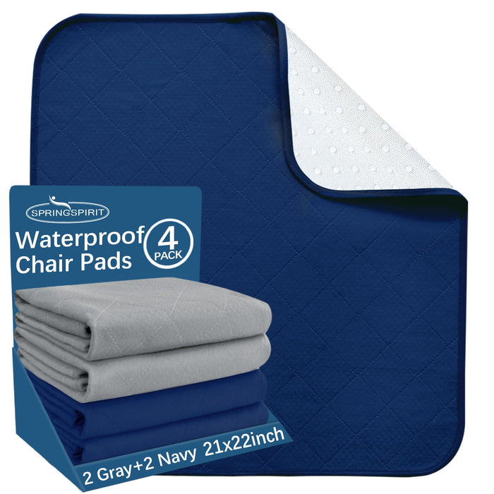 Waterproof Chair Pads for Incontinence Washable 22'' x 21'', 4 Pack Absorbent Seat Protector Underpads for Adults, Elderly, Kids, Toddler and Pets, Grey and Navy