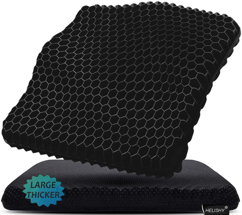 Gel Seat Cushion for Long Sitting Pressure Relief (Extra Large & Thick) - Non-Slip Gel Chair Cushion for Back,Sciatica,Tailbone Pain Relief - Seat Cushion for Office Desk Chair,Car Seat,Wheelchair