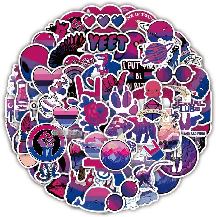 60Pcs Bisexual Pride Stickers Pack,Bi Suttf Sticker for Water Bottle,LGBTQ Decals for Laptop Scrapbooking，Bisexual Pride Gift for Friends，Vinyl Waterproof Decal for Guitar,Luggage，Skateboard