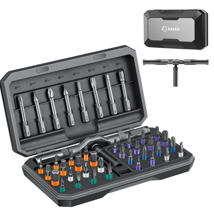 Saker 42 in 1 Magnetic Screwdriver Set, Multi Bit Free Combination Ratchet Screwdriver Set Portable Repair Tool Kit for Christmas Gifts Furniture, Computer, Bicycle and DIY Grey