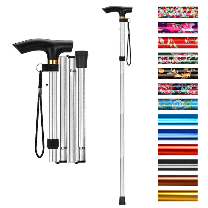 supregear Folding Cane, 5-Level Adjustable Height Walking Stick Lightweight Portable Cane Travel Cane with Wrist Strap and T Handle for Elderly Disabled Men Women