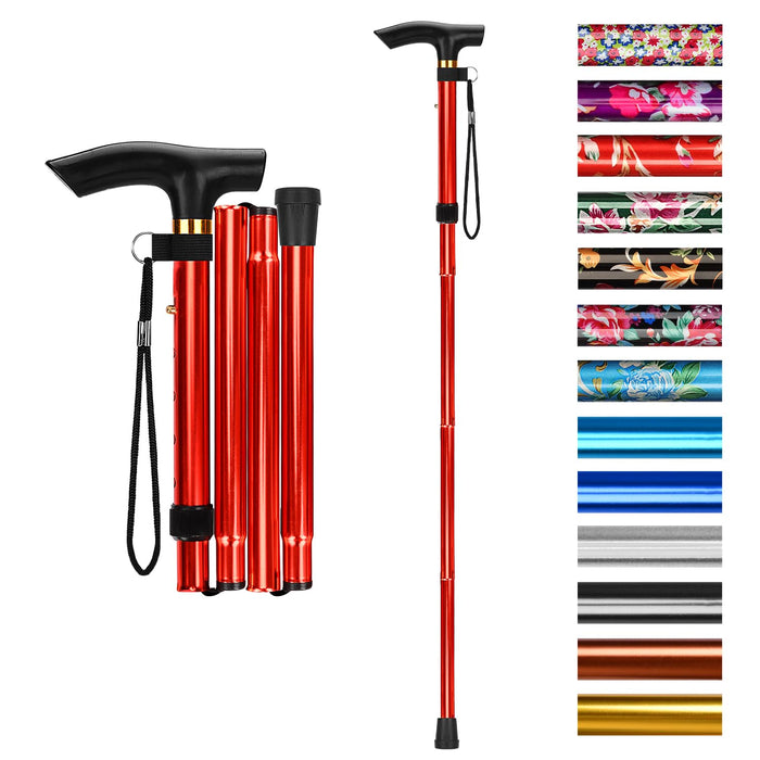 supregear Folding Cane, 5-Level Adjustable Height Walking Stick Lightweight Portable Cane Travel Cane with Wrist Strap and T Handle for Elderly Disabled Men Women