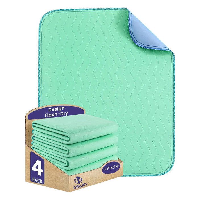 Washable Underpads,18" x 24" (Pack of 4) - Super Absorbency Reusable Bedwetting Incontinence Pads for Kids, Adults, Elderly, and Pets - Waterproof Protective Pad for Couch, Sofa, Floor,Bed
