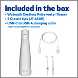 Waterpik Cordless Pulse Rechargeable Portable Water Flosser for Teeth, Gums, Braces Care and Travel with 2 Flossing Tips, Waterproof, ADA Accepted, WF-20 White