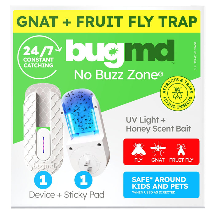 BugMD No Buzz Zone Fruit Fly Traps for Indoors with Honey Scent Bait & UV Light – Gnat Traps for House Indoor, Plug in Fly Trap Indoor, Bug Zapper Alternative, Mosquito Trap for Home