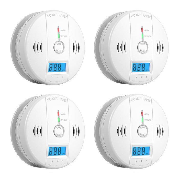 4 Packs Carbon Monoxide Detectors,CO Detector Battery Powered,Carbon Monoxide Alarm with Sensitive CO Sensor,LCD Display and Sound Warning,Complies with UL 2034 Standards