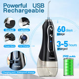 TEBIKIN Portable Cordless Water Dental Flosser, 5 Modes 5 Jet Tips Oral Water Flossers for Teeth Cleaning, IPX7 Waterproof 2500mAh Rechargeable 300ml Water Tank for Family Travel