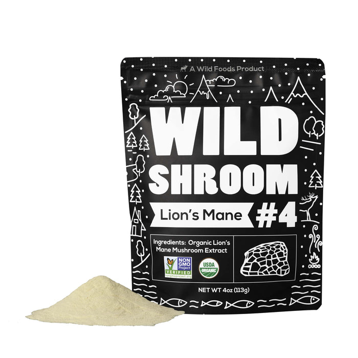 Wild Foods Lions Mane Powder Mushrooms Extract 10:1 | Organic Mushroom Powder | Adaptogenic Nootropic Herb for Brain Health, Memory and Focus(4 Ounce)