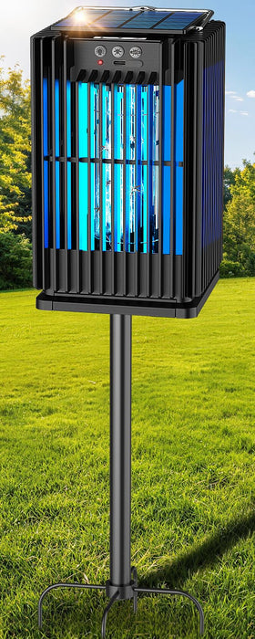 Solar Bug Zapper Outdoor, Solar Mosquito Zapper Outdoor with Ground Bracket, AUTO On/Off Solar Fly Zapper with Illuminated Light, Rechargeable Cordless Mosquito Traps for Camping Paito Backyard Garden
