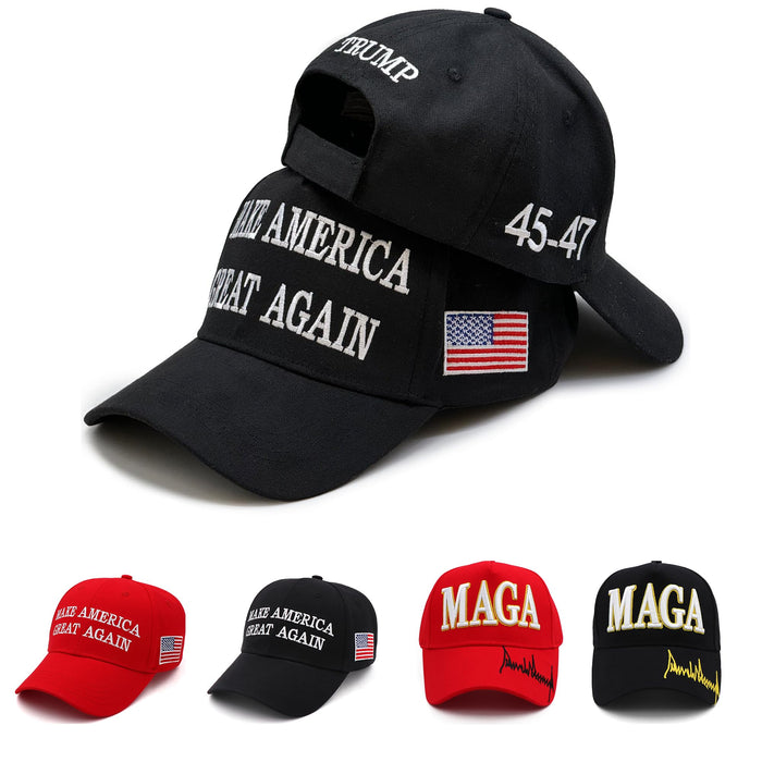 MAGA Hat Trump 2024 Hat 45-47 Embroidered Make America Great Again Donald Trump Slogan Adjustable Black Baseball Cap for Woman Men (Black)