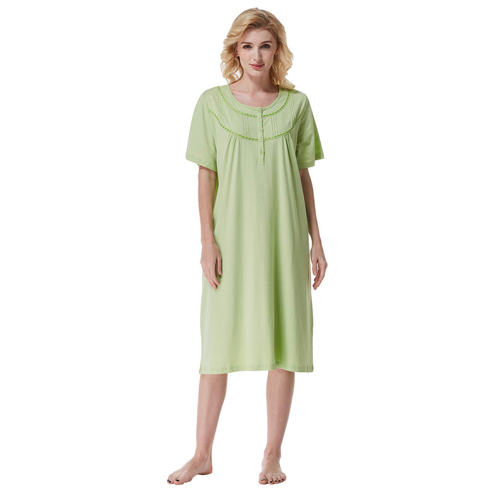 Keyocean Cotton Women Nightgown, Soft 100% Cotton Comfy LadiesSleeping-gown for Elderly, Medium Green, X-Large