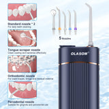 Portable Water Flosser Professional for Teeth Cleaning with 5 Pressure Modes, Over 320ML Removable Water Tank, Type C Rechargeable Oral Irrigator with 5 Jet Tips, Waterproof Travel Case Blue