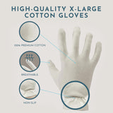 Gaxcoo Cottonnerie X-Large 8 Pairs 100% Premium Cotton Moisturizing Gloves for Dry Hands & Eczema | Overnight Lotion & Spa Treatment for Women & Men | Reusable, Free Washing Bag