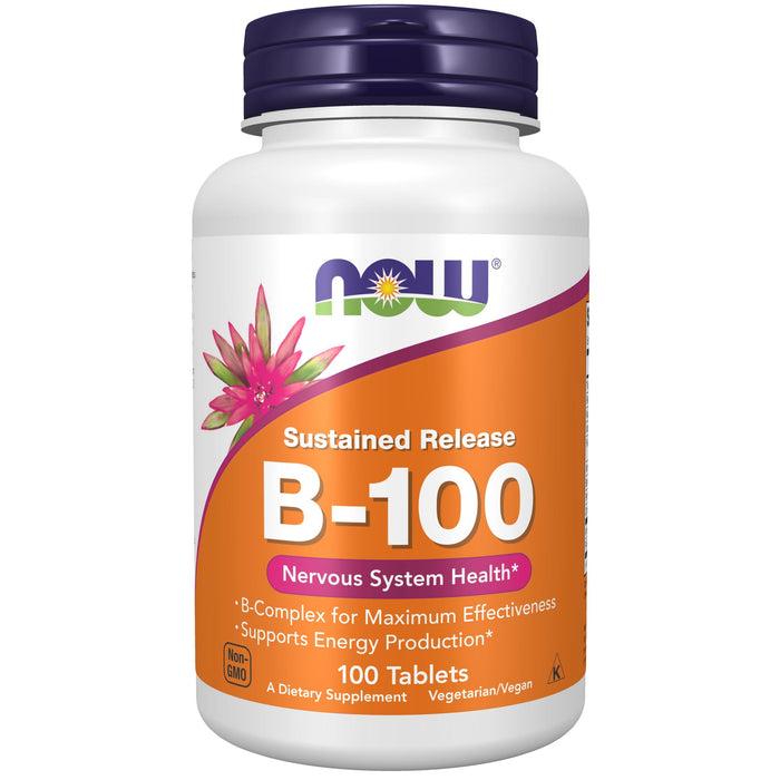 NOW Supplements, Vitamin B-100, Sustained Release, Energy Production*, Nervous System Health*, 100 Tablets