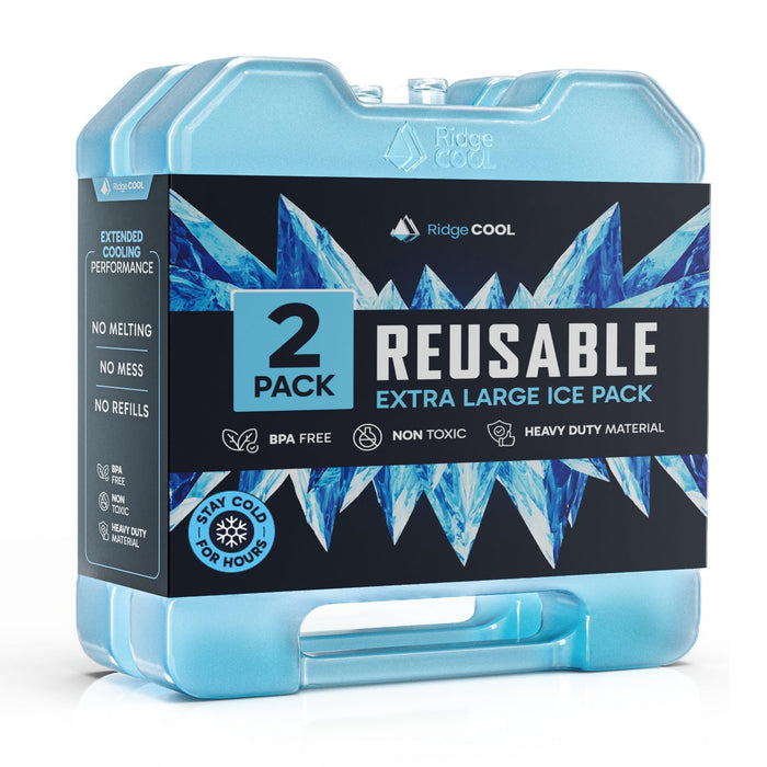 RIDGECOOL 2 Pack Reusable Extra Large Ice Packs for Cooler, Long Lasting Freezer Packs for Camping, Beach, and Road Trips, Cooler Ice Packs BPA-Free Non-Toxic, 10.28"x 7.80"