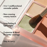 LUNA Conceal Blender Palette 5-in-1 Color Correcting and Concealing Makeup with Beige, Green, Vanila, Medium Peach and Pure Bright Buildable Coverage for Redness, Dark Circles and Blemishes