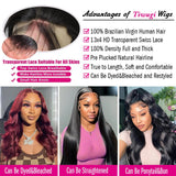 Tiwugi Body Wave Glueless Wigs Human Hair 180% Density 13x4 HD Lace Frontal Wigs Human Hair for Women Body Wave Lace Front Wigs Human Hair Pre Plucked 34 Inch