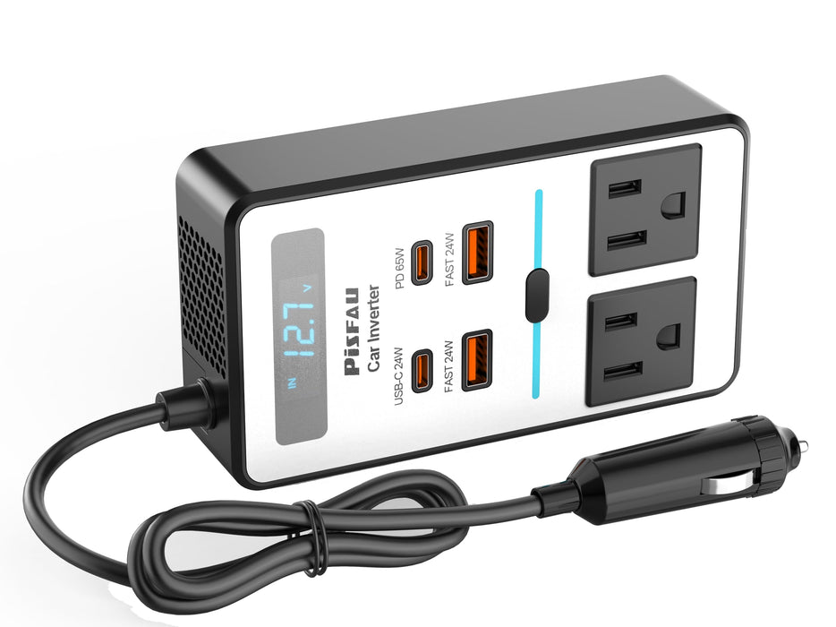 200W Car Power Inverter DC 12V to 110V AC,Cigarette Lighter Adapter Plug with [65W USB-C]/USB-Fast Charger 24W/Multiple USB/Laptop car Charger with Voltage Display