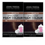 John Frieda Brown Permanent Precision Hair color, Foam Hair Kit, Brown Hair Dye, 5N Medium Natural Brown Hair Color, Pack of 2