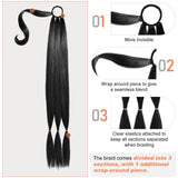 SEIKEA Upgraded Long Braid Ponytail Extension with Elastic Tie Straight Sleek Wrap Around Braid Hair Extensions Ponytail Natural Soft Synthetic Hairpiece Black 34 Inch (After Braided 30 Inch)